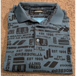 J.Lindeberg KV American Print Brad Golf Blue Polo Men's Medium